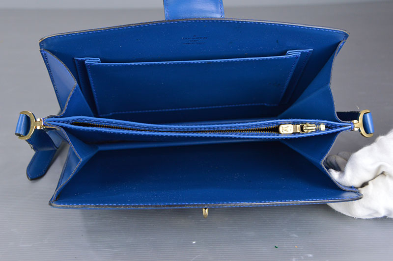 Used Authentic Louis Vuitton Blue Epi Capuchin Shoulder Bag M52345