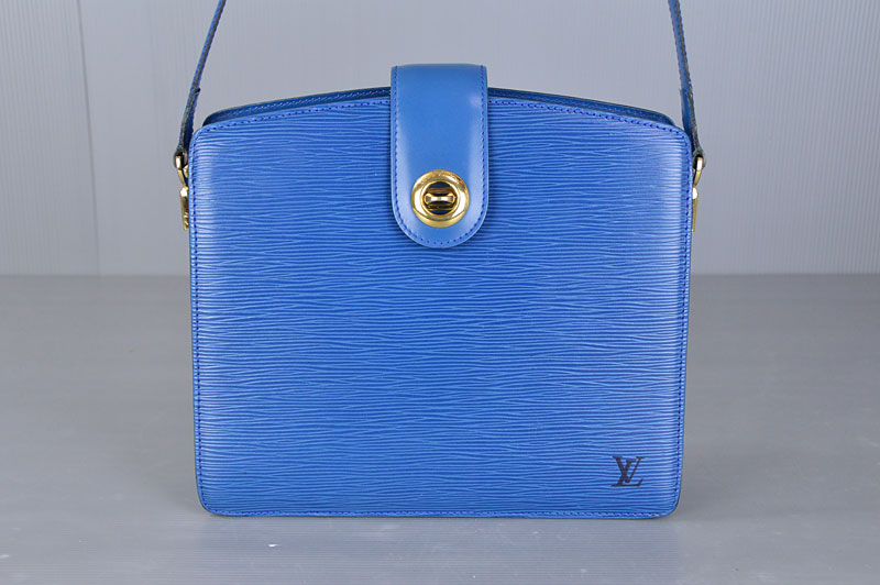 Used Authentic Louis Vuitton Blue Epi Capuchin Shoulder Bag M52345