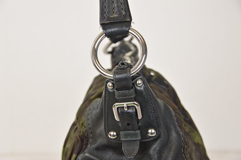 Used PRADA Black Leather / Green Camouflage Nylon One Shoulder Bag