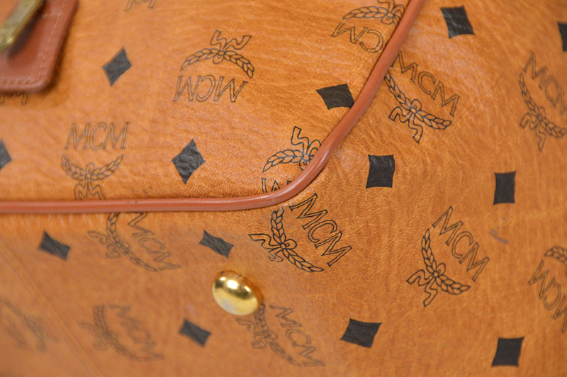 Used Authentic MCM Cognac Visetos / Brown Leather Travel Hand Bag 40