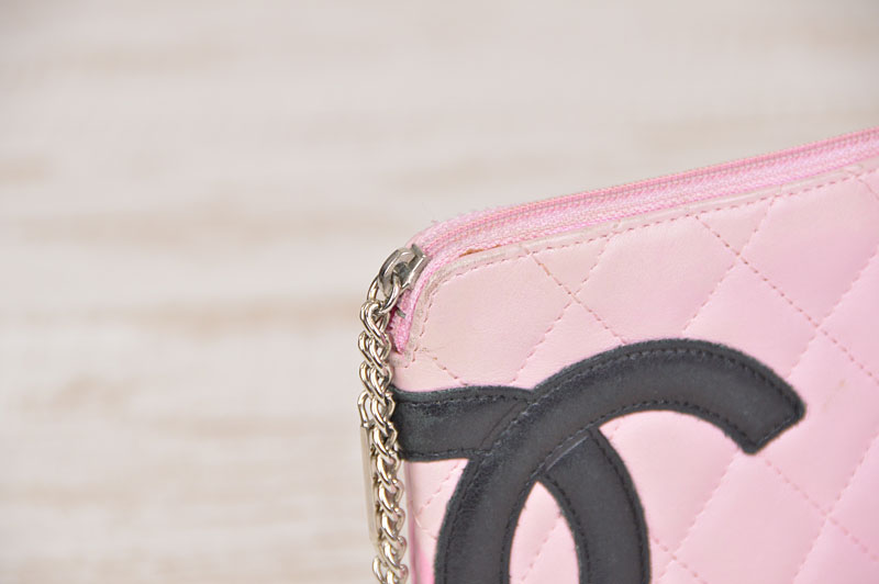 Used CHANEL Pink / Black Leather Cambon Line Pouch