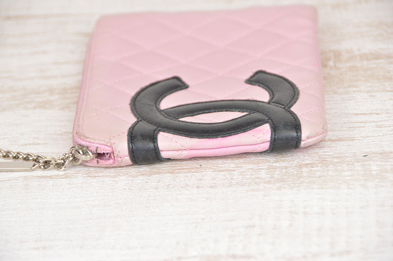 Used CHANEL Pink / Black Leather Cambon Line Pouch
